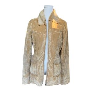 Y2K western shearling tan Fur Lined Jacket with fur trim and accent stitching S